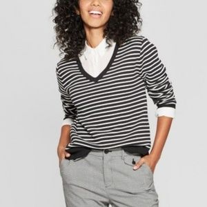 A New Day Black/ Cream Striped Knit Pullover